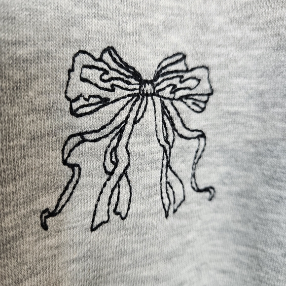 Anthropologie Casual Chic Gray Bow-Print Puff-Sleeve Sweatshirt - Picture 10 of 16